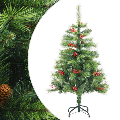 vidaXL Artificial Hinged Christmas Tree with Cones and Berries 150 cm - Green