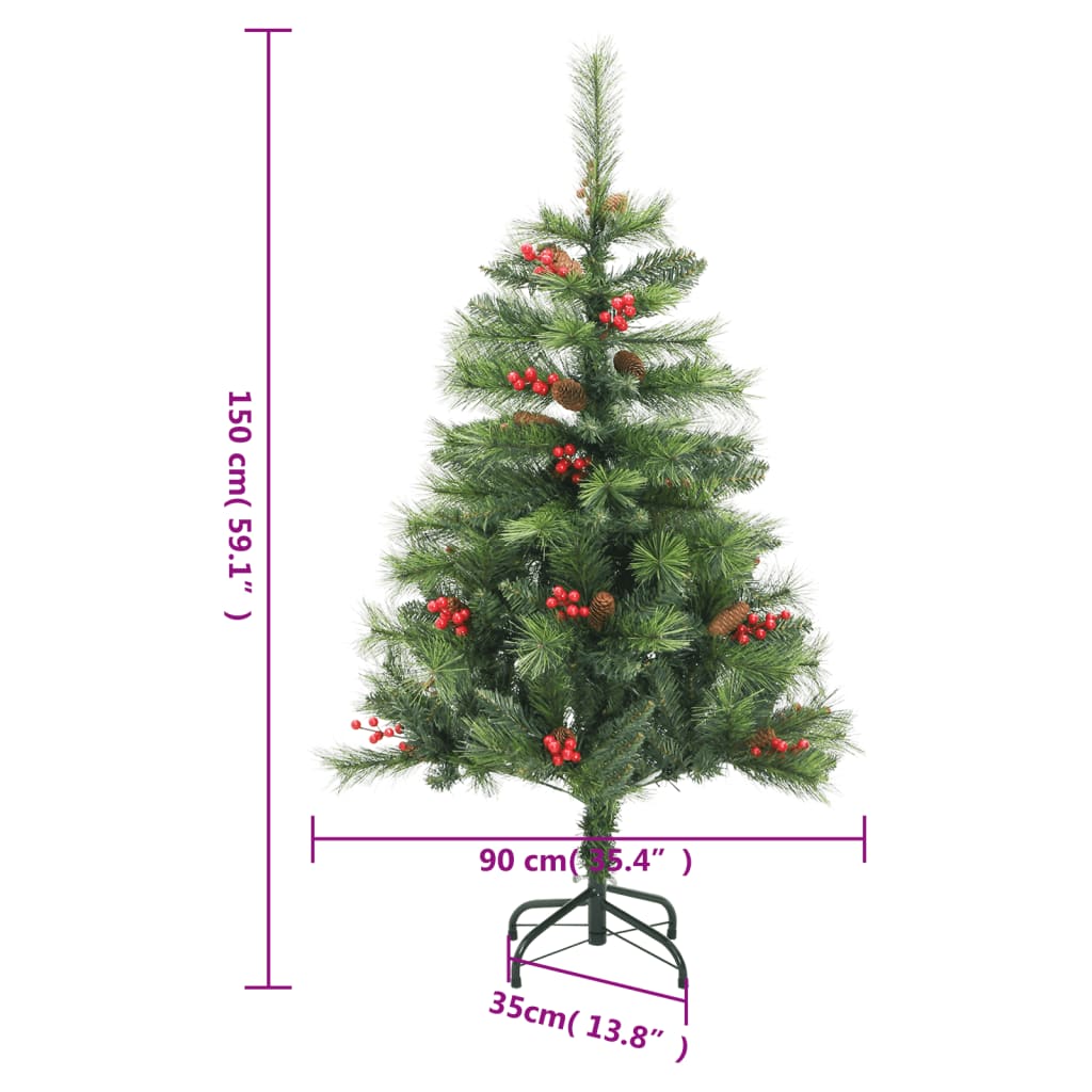 vidaXL Artificial Hinged Christmas Tree with Cones and Berries 150 cm - Green