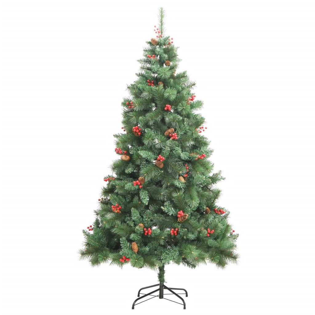 vidaXL Artificial Hinged Christmas Tree with Cones and Berries 210 cm - Green