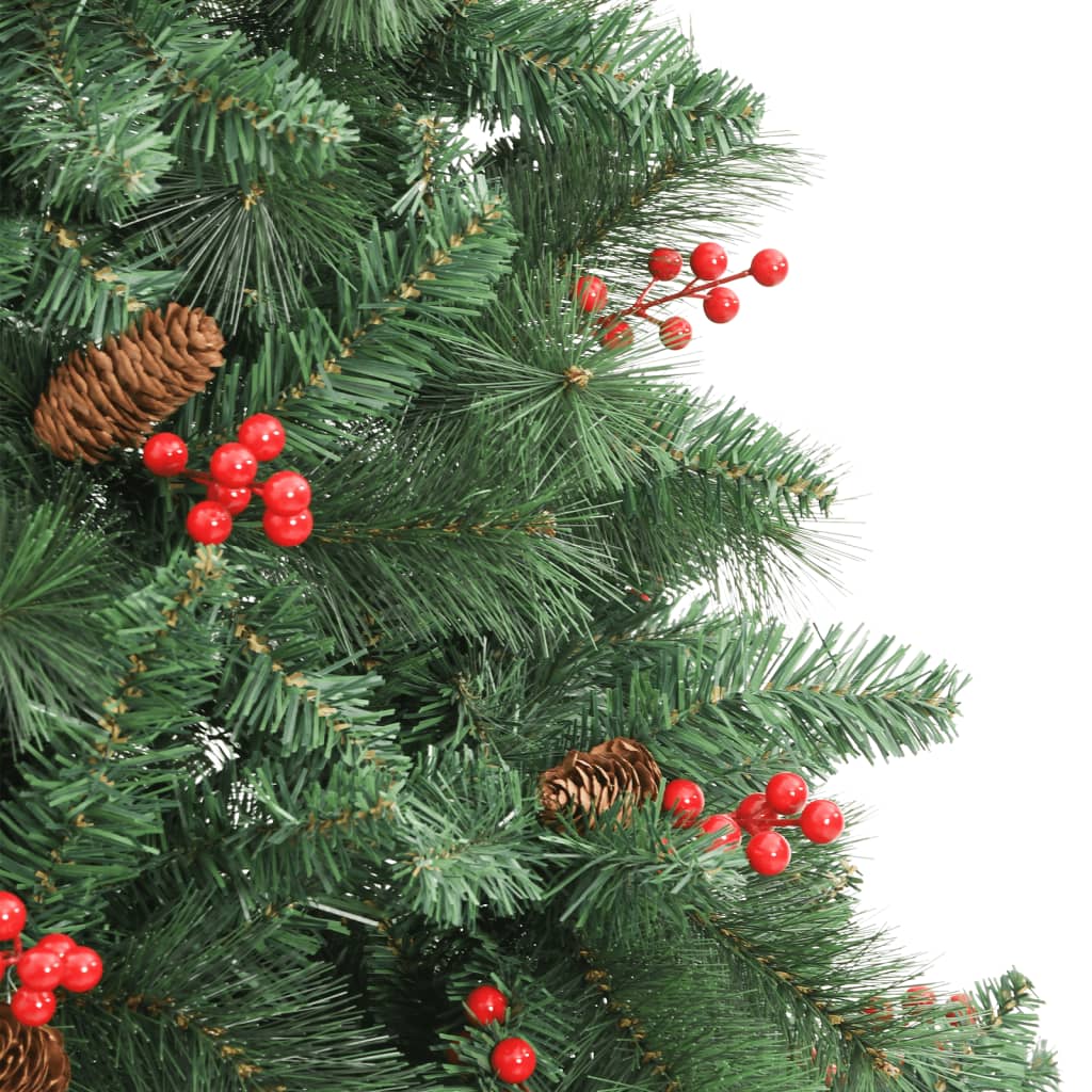 vidaXL Artificial Hinged Christmas Tree with Cones and Berries 210 cm - Green