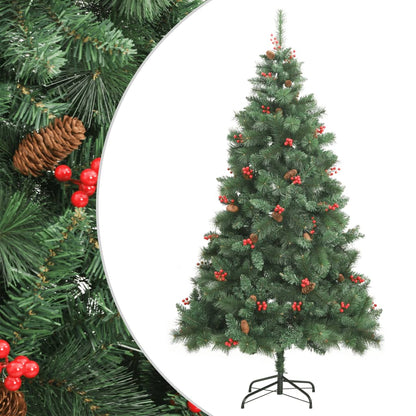 vidaXL Artificial Hinged Christmas Tree with Cones and Berries 240 cm - Green