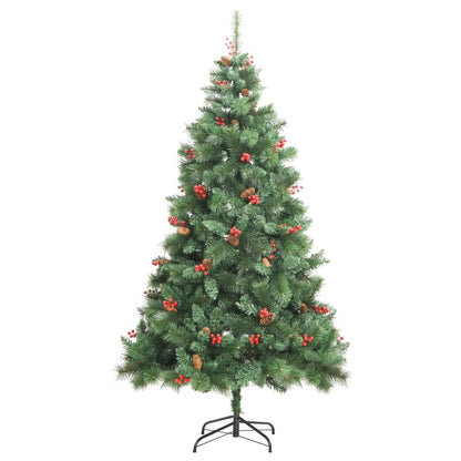 vidaXL Artificial Hinged Christmas Tree with Cones and Berries 240 cm - Green