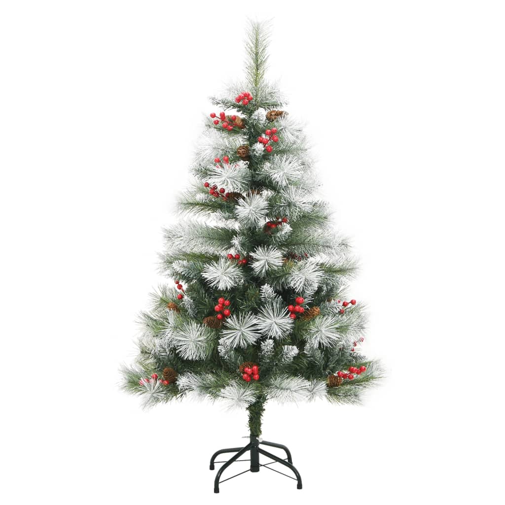 vidaXL Artificial Hinged Christmas Tree with Cones and Berries 120 cm - White