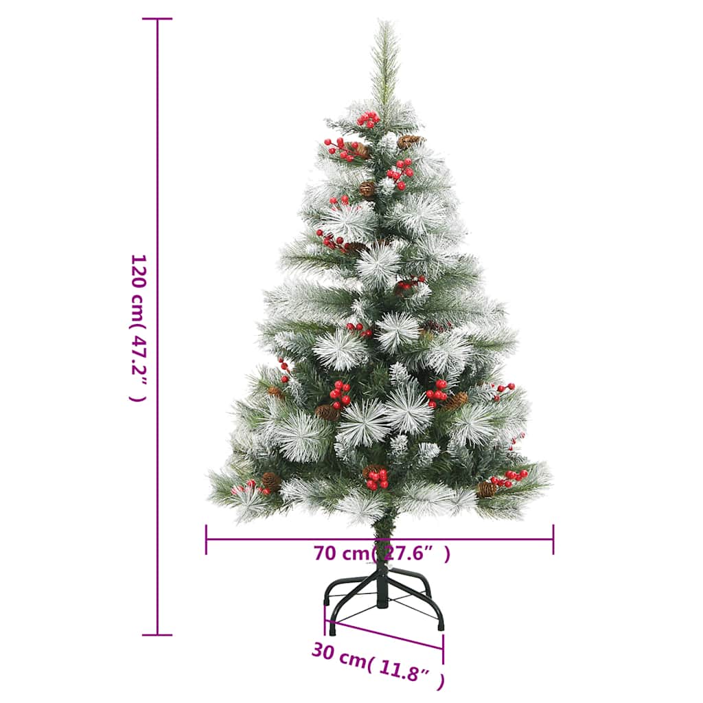 vidaXL Artificial Hinged Christmas Tree with Cones and Berries 120 cm - White