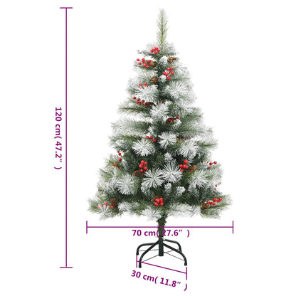 vidaXL Artificial Hinged Christmas Tree with Cones and Berries 120 cm - White