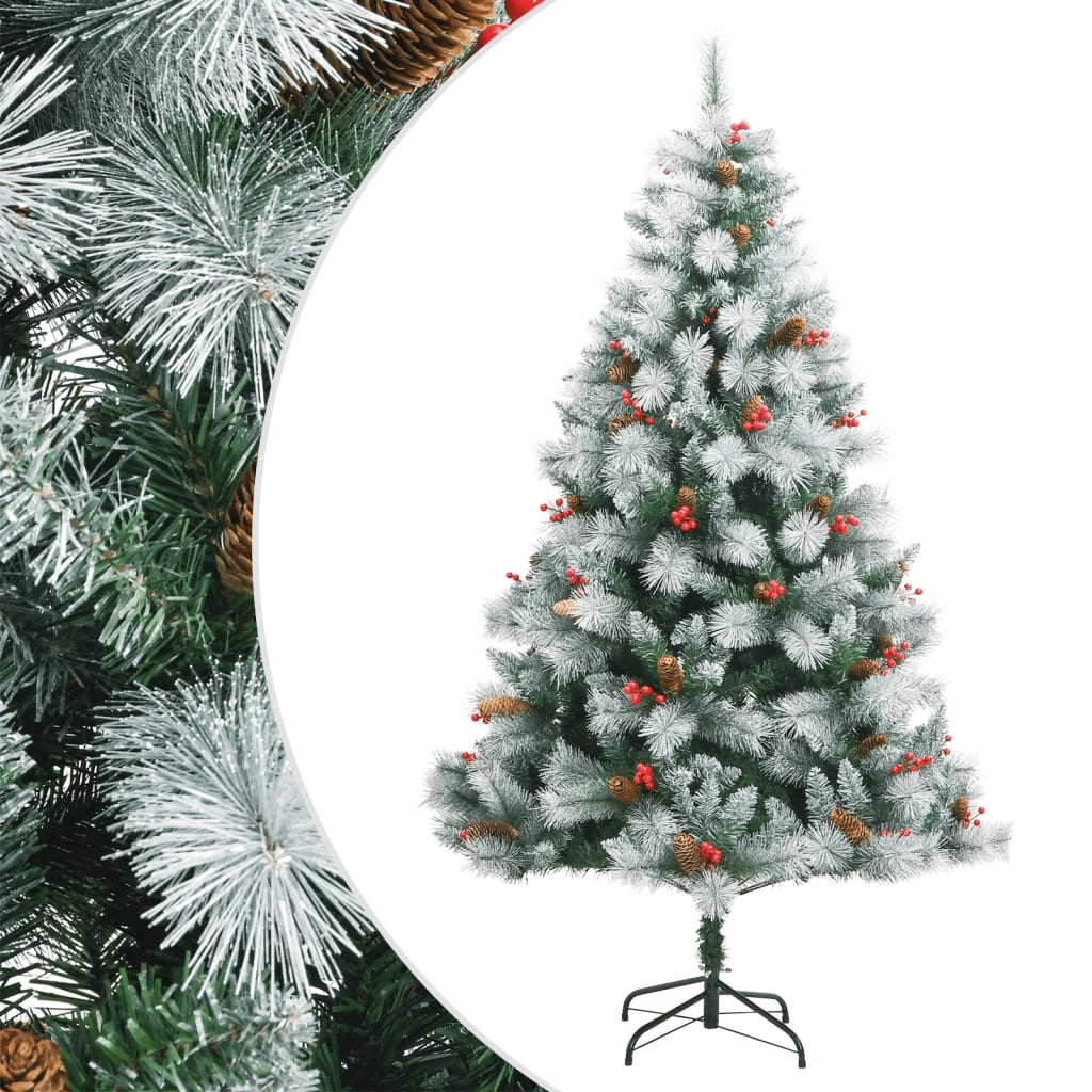 vidaXL Artificial Hinged Christmas Tree with Cones and Berries 210 cm - White