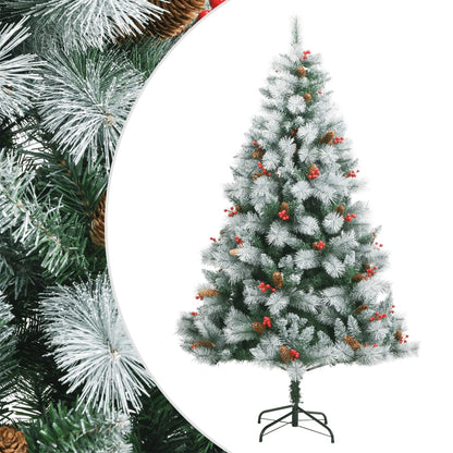 vidaXL Artificial Hinged Christmas Tree with Cones and Berries 210 cm - White