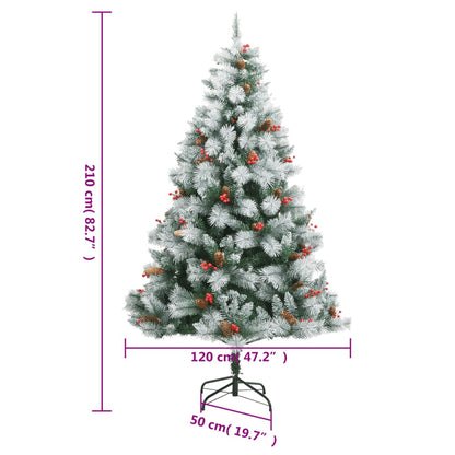 vidaXL Artificial Hinged Christmas Tree with Cones and Berries 210 cm - White