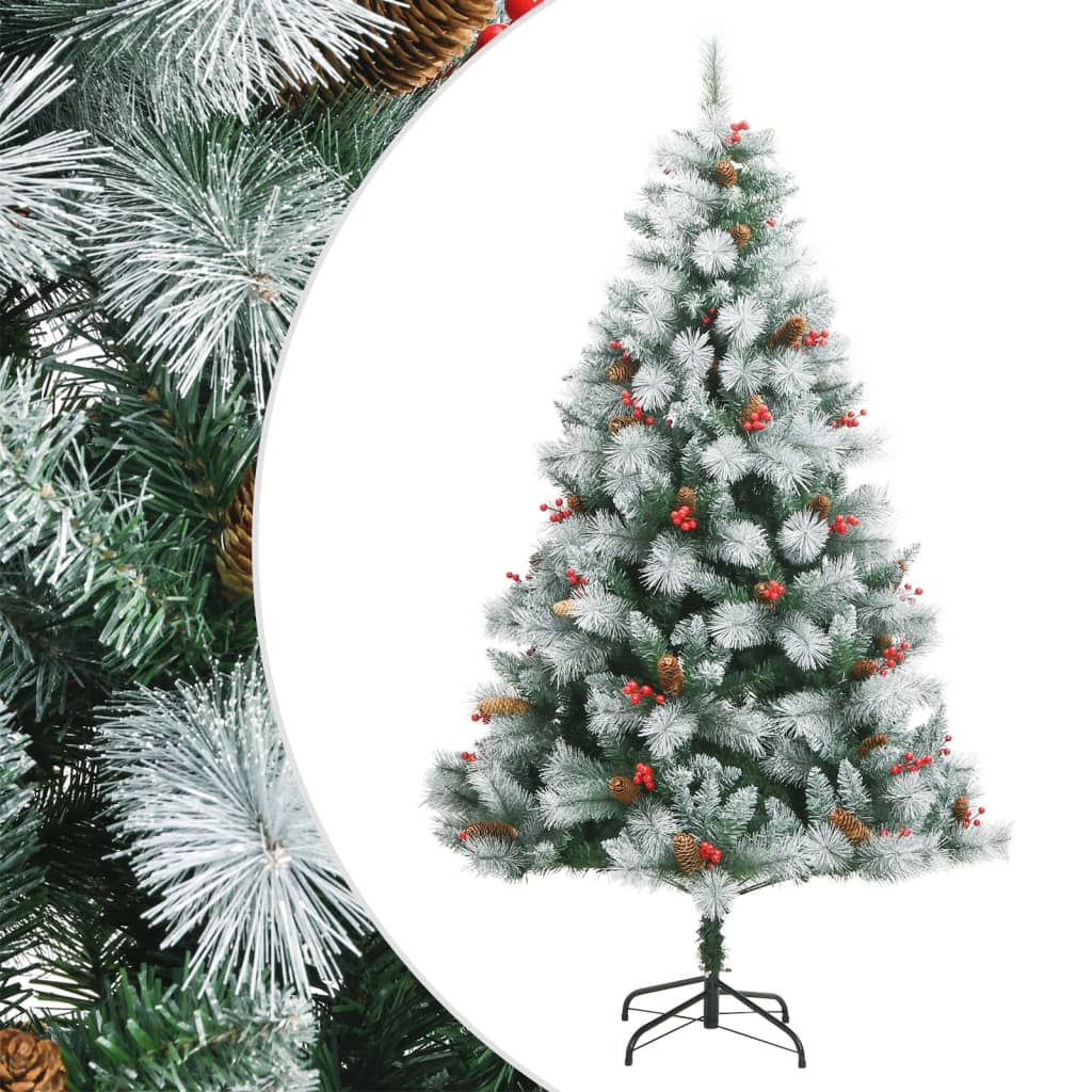 vidaXL Artificial Hinged Christmas Tree with Cones and Berries 240 cm - White