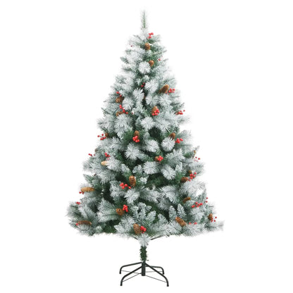 vidaXL Artificial Hinged Christmas Tree with Cones and Berries 240 cm - White