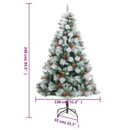 vidaXL Artificial Hinged Christmas Tree with Cones and Berries 240 cm - White
