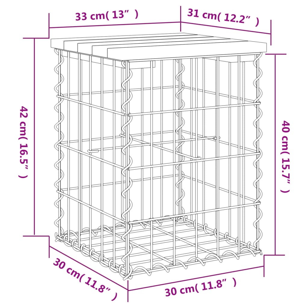 vidaXL Garden Bench Gabion Design 33x31x42 cm Solid Wood Pine - Brown