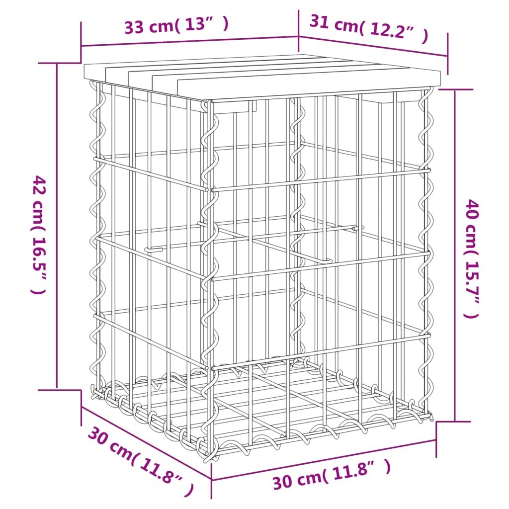 vidaXL Garden Bench Gabion Design 33x31x42 cm Impregnated Wood Pine - Brown