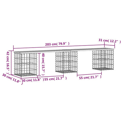 vidaXL Garden Bench Gabion Design 203x31x42 cm Impregnated Wood Pine - Brown