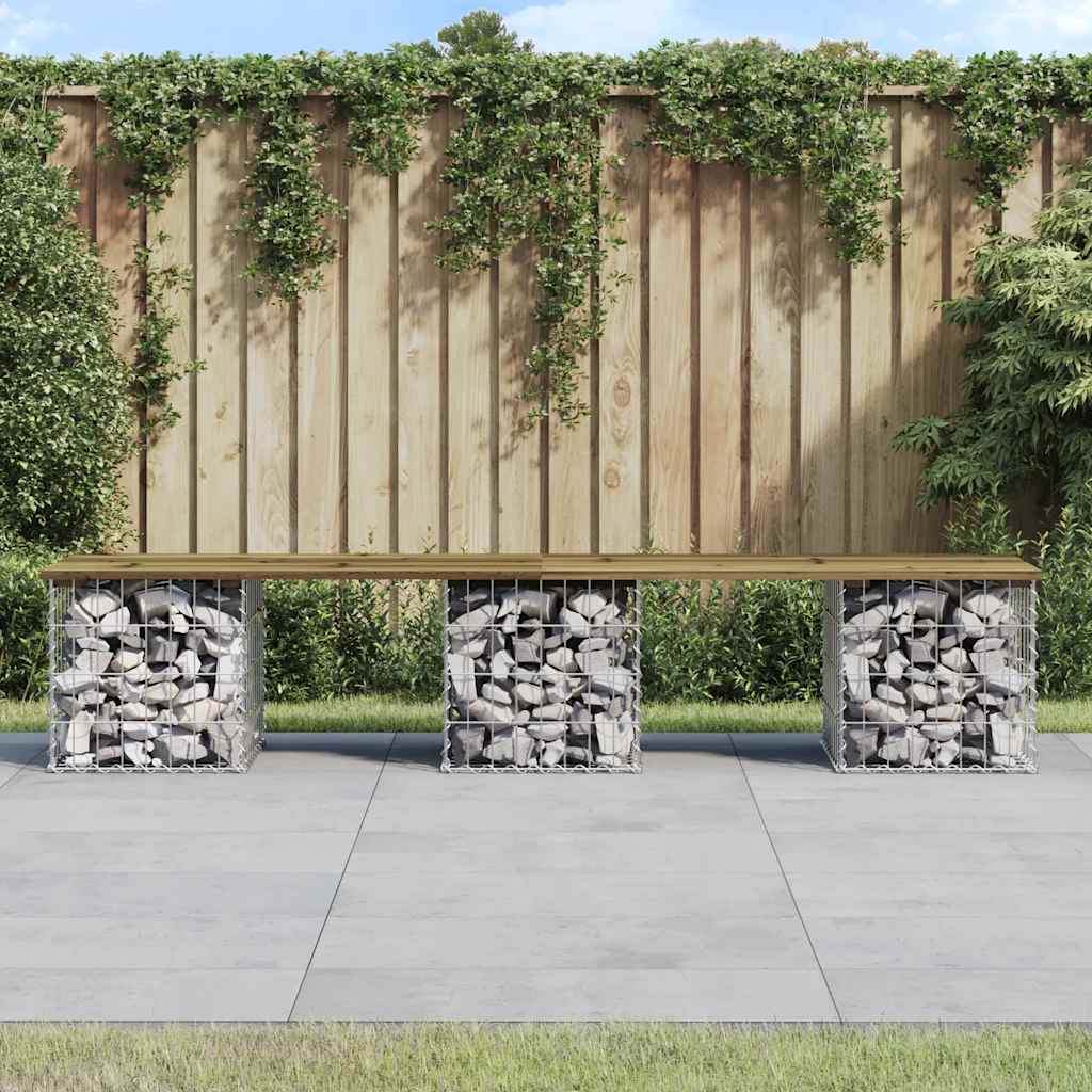 vidaXL Garden Bench Gabion Design 203x31x42 cm Impregnated Wood Pine - Brown