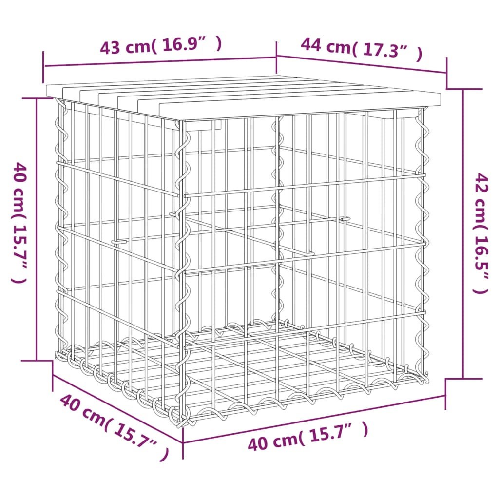 vidaXL Garden Bench Gabion Design 43x44x42 cm Impregnated Wood Pine - Brown