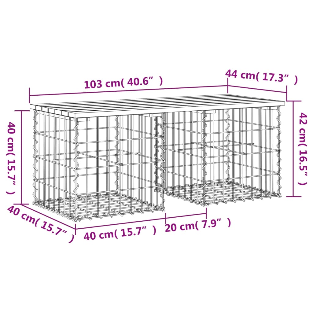vidaXL Garden Bench Gabion Design 103x44x42 cm Solid Wood Douglas - Brown - 44 x 103 x 42 cm