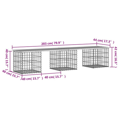 vidaXL Garden Bench Gabion Design 203x44x42 cm Solid Wood Pine - Brown