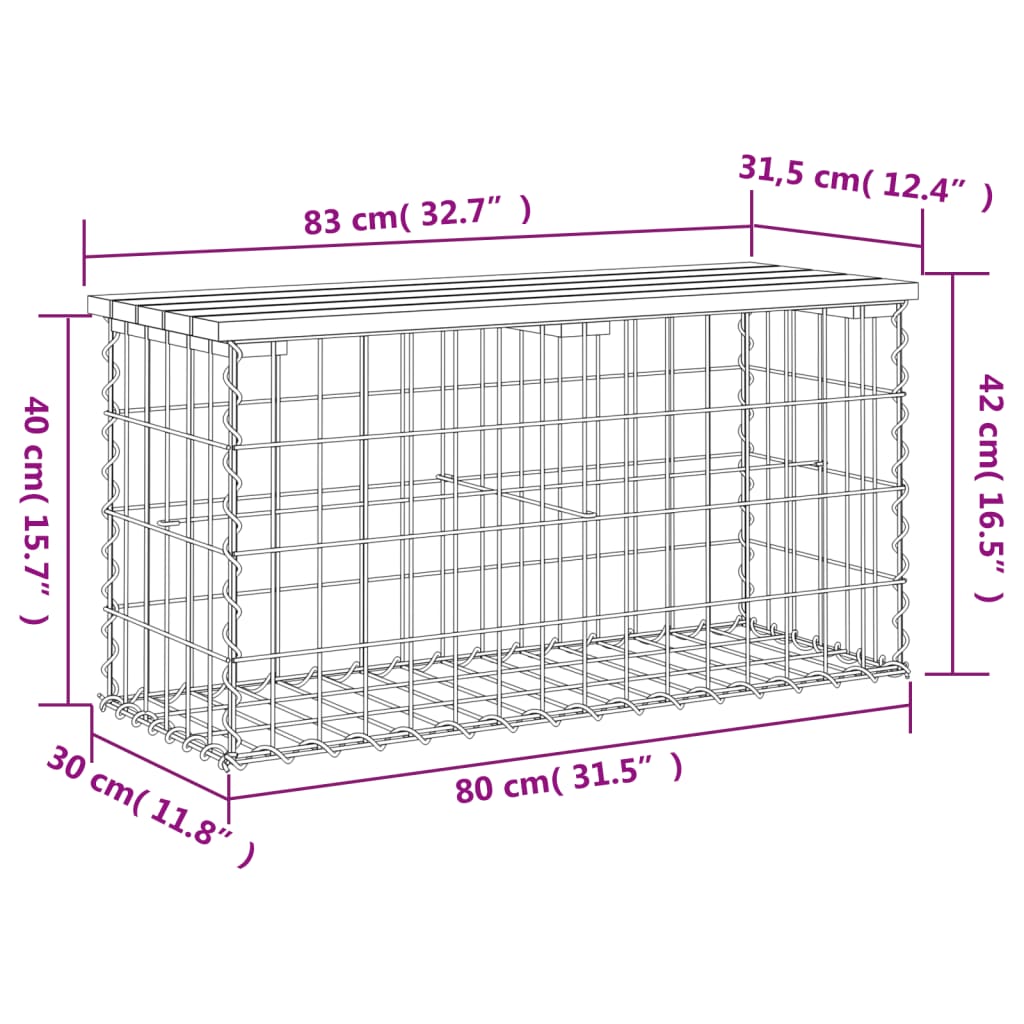 vidaXL Garden Bench Gabion Design 83x31.5x42 cm Solid Wood Pine - Brown