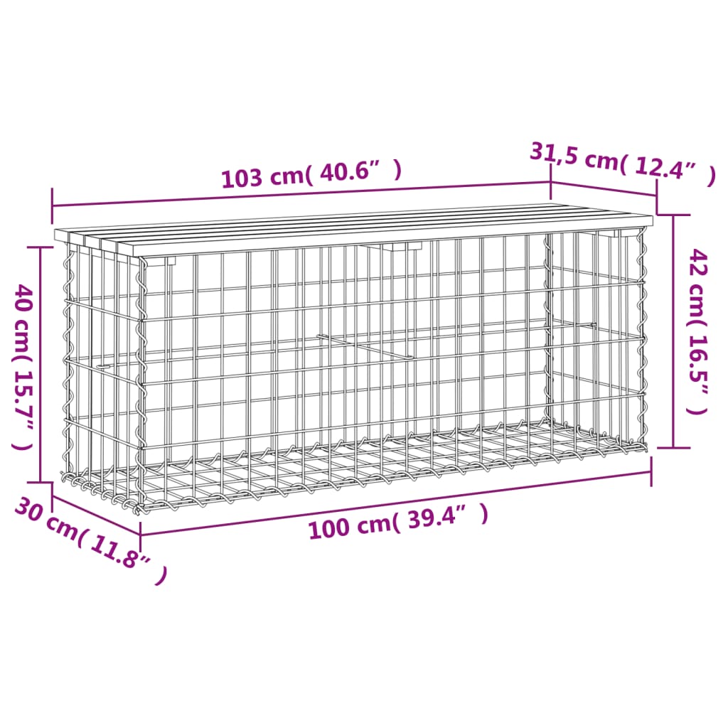 vidaXL Garden Bench Gabion Design 103x31.5x42 cm Solid Wood Pine - Brown