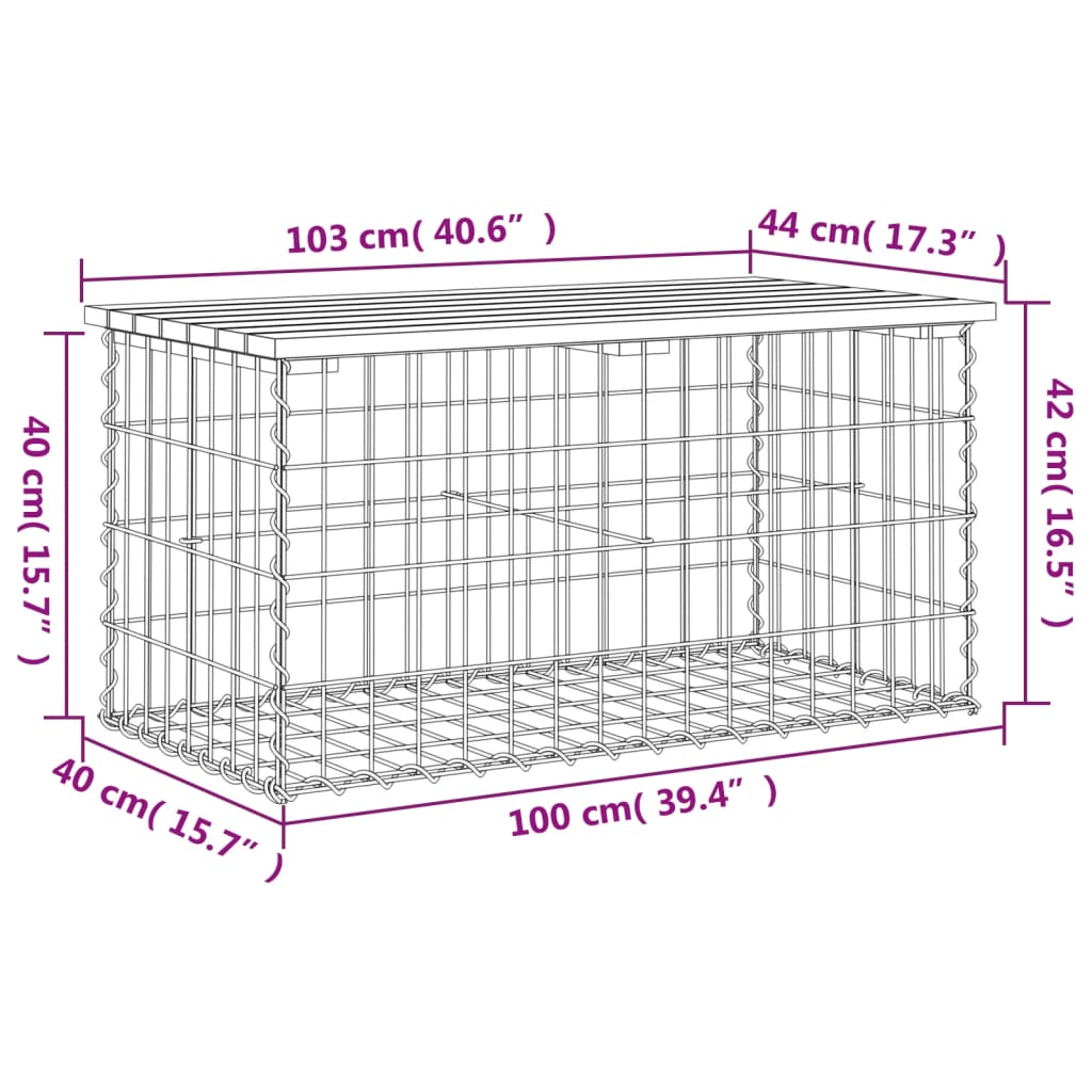 vidaXL Garden Bench Gabion Design 103x44x42 cm Solid Wood Douglas - Brown