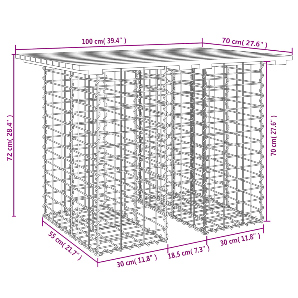 vidaXL Garden Table Gabion Design 100x70x72 cm Impregnated Wood Pine - Brown