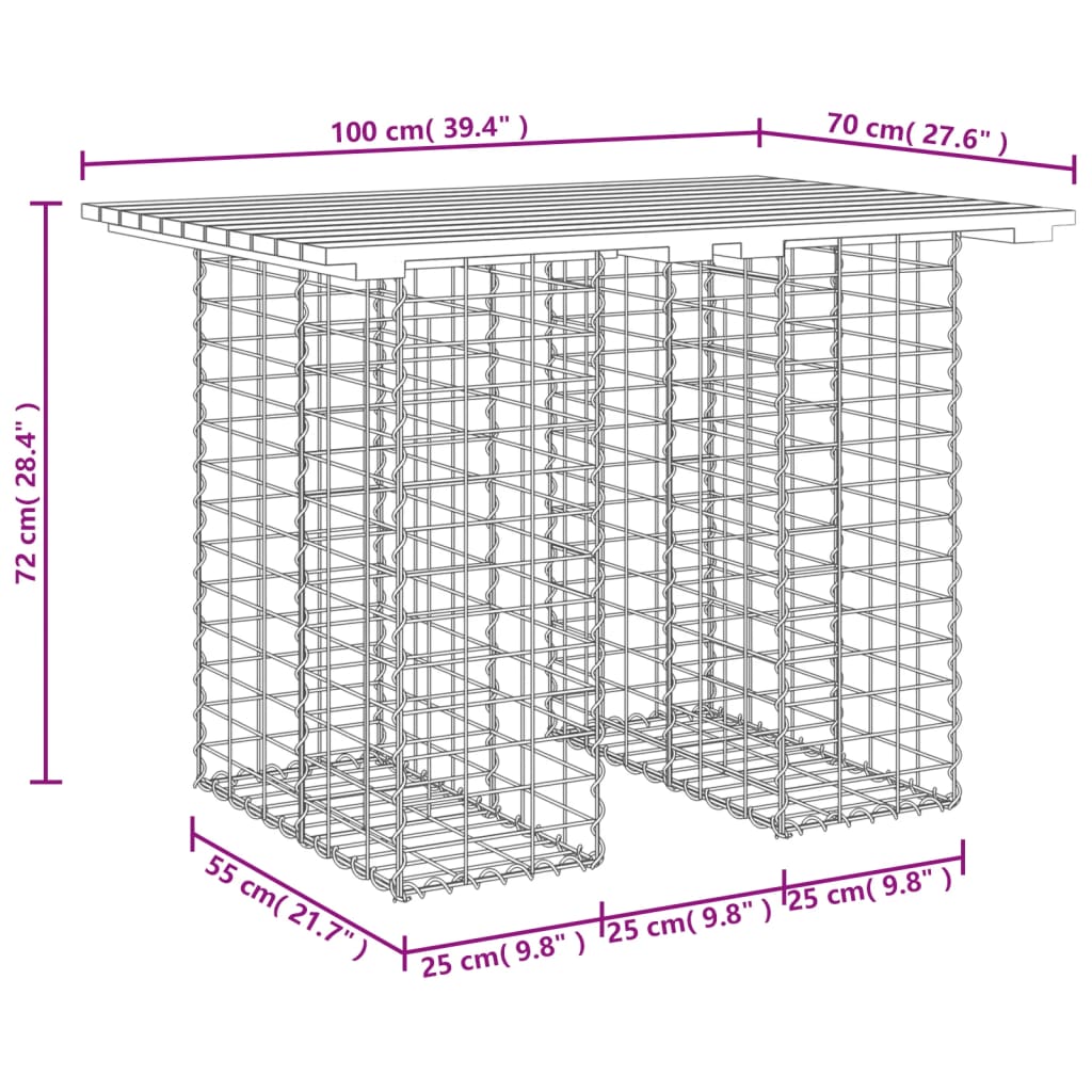 vidaXL Garden Table Gabion Design 100x70x72 cm Impregnated Wood Pine - Brown - 70 x 100 x 72 cm