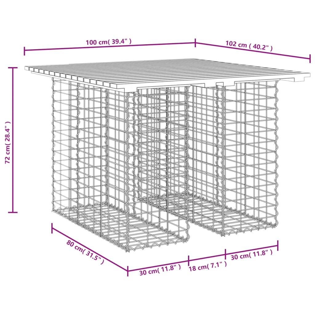 vidaXL Garden Table Gabion Design 100x102x72 cm Solid Wood Douglas - Brown