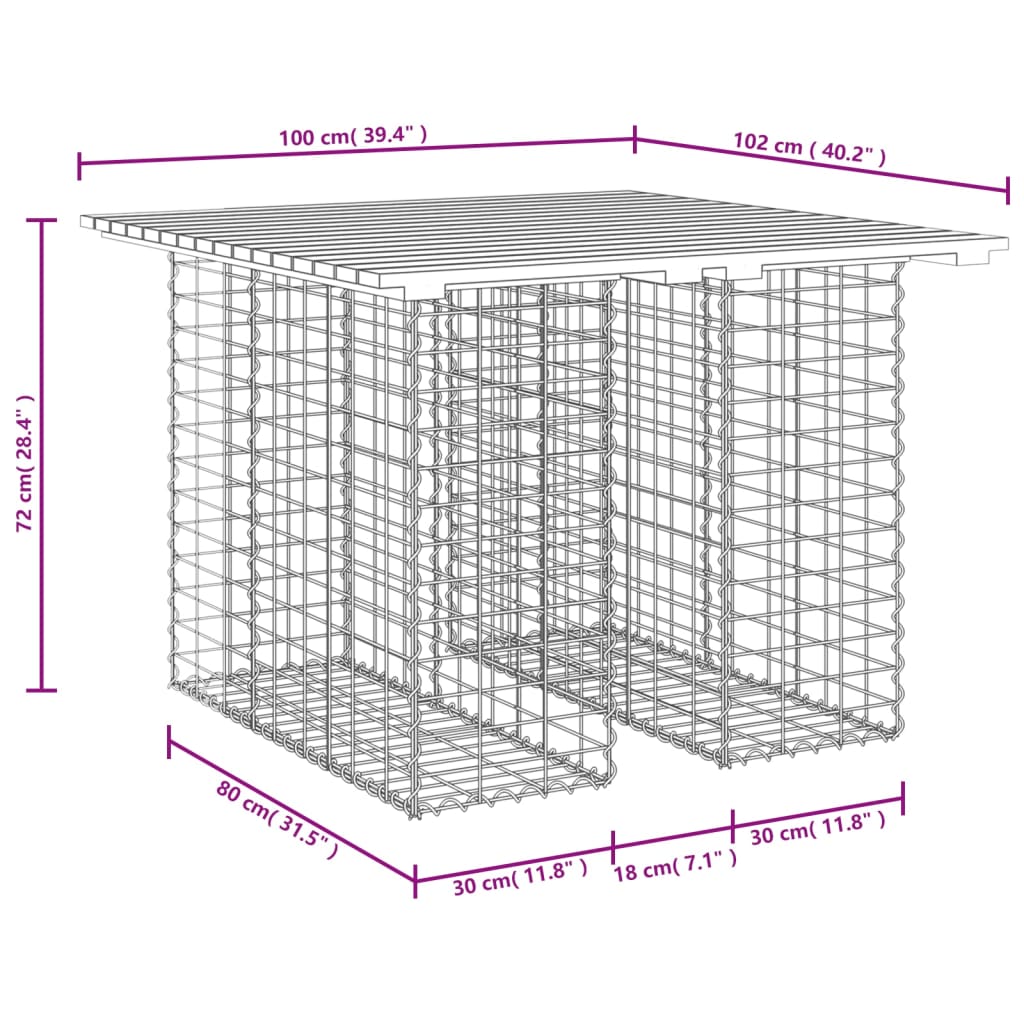 vidaXL Garden Table Gabion Design 100x102x72 cm Impregnated Wood Pine - Brown