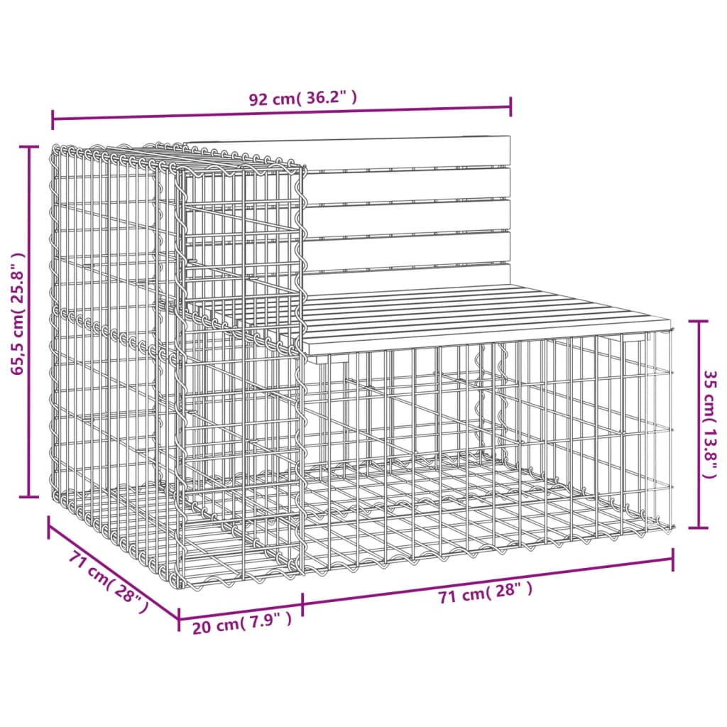 vidaXL Garden Bench Gabion Design 92x71x65.5 cm Solid Wood Pine - Brown