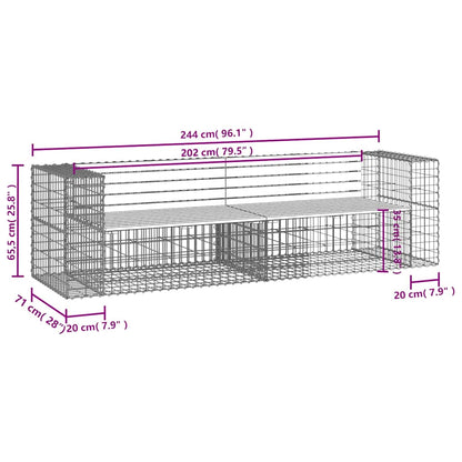 vidaXL Garden Bench Gabion Design 244x71x65.5 cm Solid Wood Pine - Brown