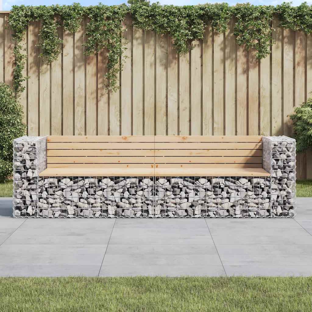 vidaXL Garden Bench Gabion Design 244x71x65.5 cm Solid Wood Pine - Brown