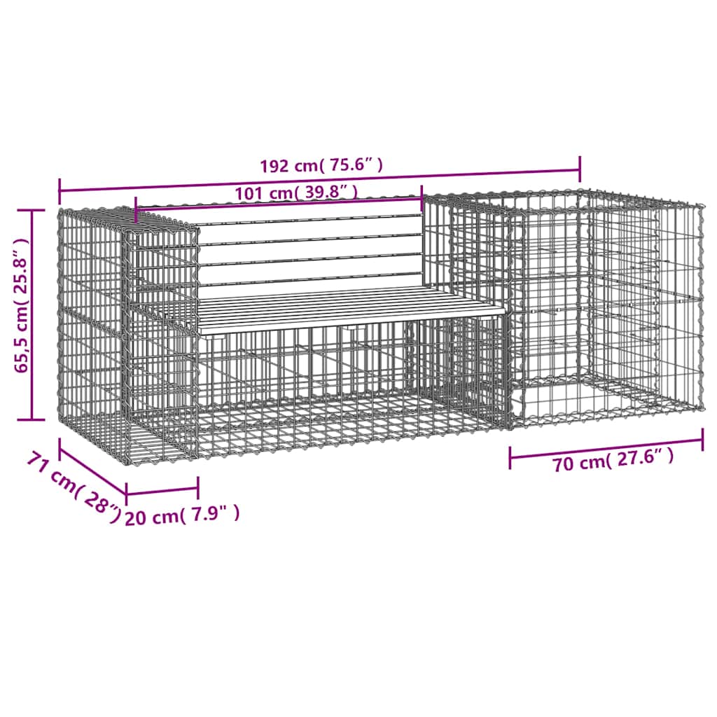 vidaXL Garden Bench with Gabion Basket Solid Wood Pine - Brown