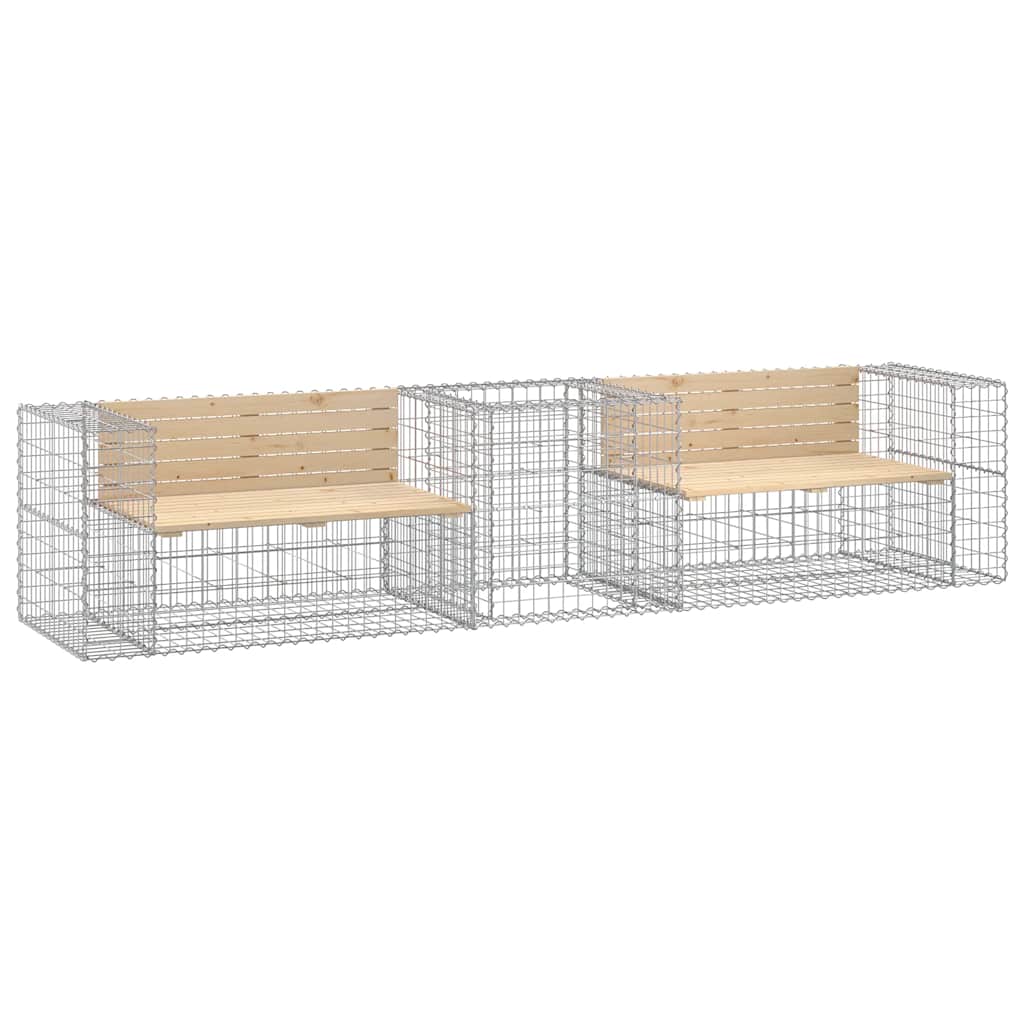 vidaXL Garden Bench with Gabion Basket Solid Wood Pine - Brown - 31408