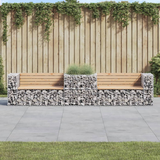 vidaXL Garden Bench with Gabion Basket Solid Wood Pine - Brown - 31408
