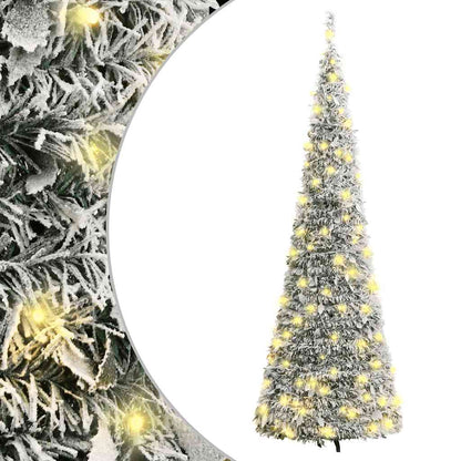 vidaXL Artificial Christmas Tree Pop-up Flocked Snow 100 LEDs 150 cm - White