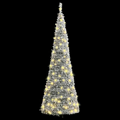 vidaXL Artificial Christmas Tree Pop-up Flocked Snow 100 LEDs 150 cm - White