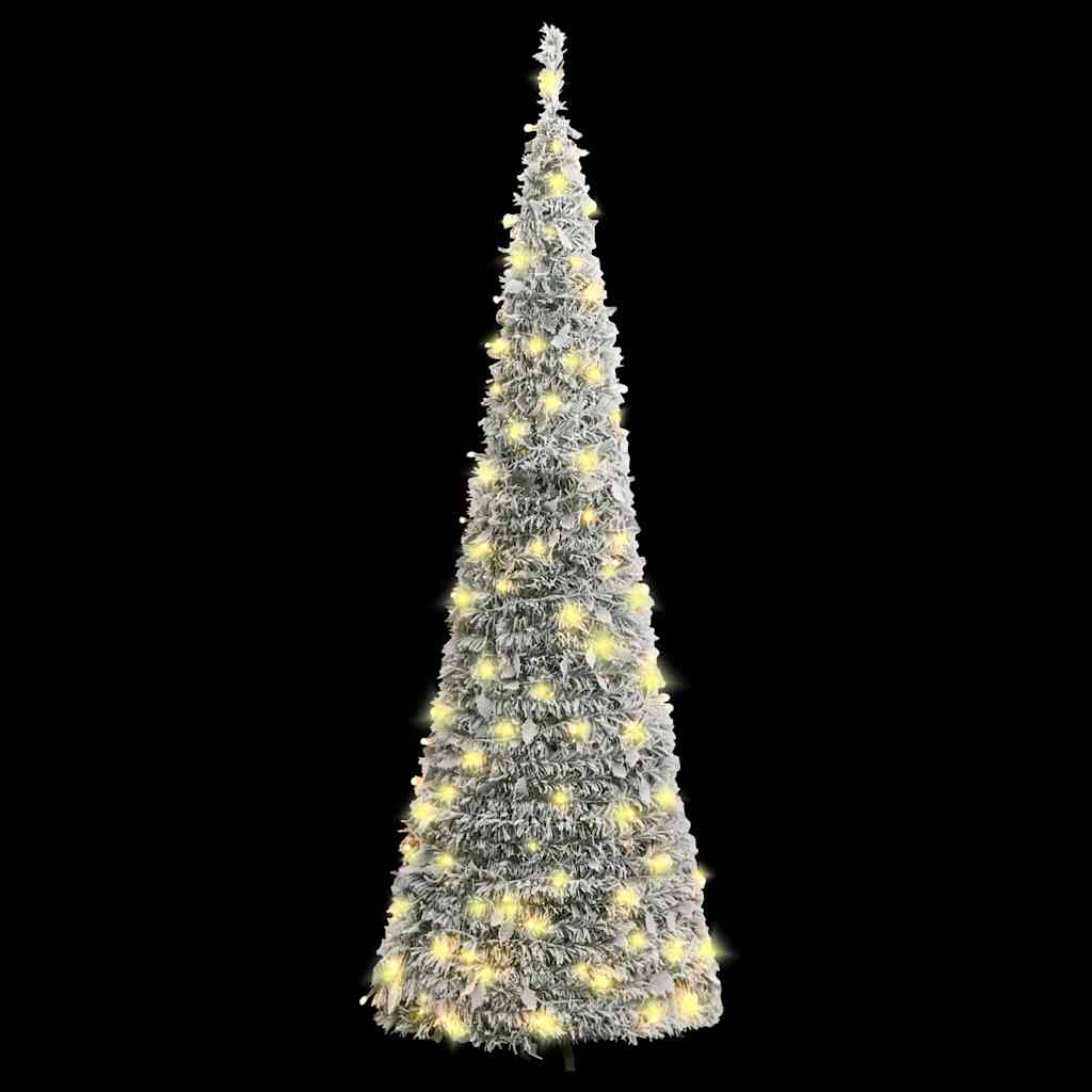 vidaXL Artificial Christmas Tree Pop-up Flocked Snow 150 LEDs 180 cm - White