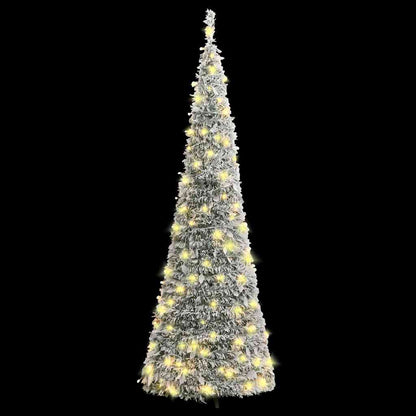 vidaXL Artificial Christmas Tree Pop-up Flocked Snow 150 LEDs 180 cm - White