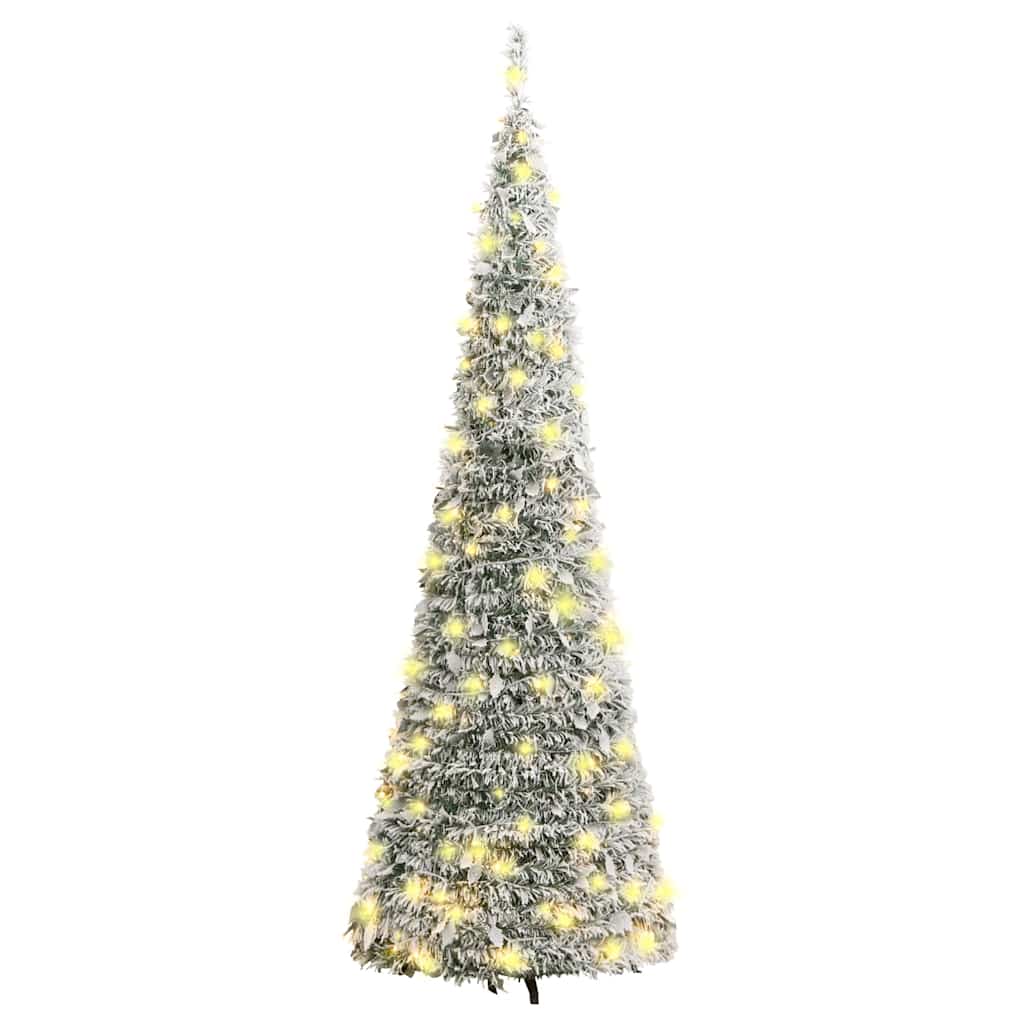 vidaXL Artificial Christmas Tree Pop-up Flocked Snow 150 LEDs 180 cm - White