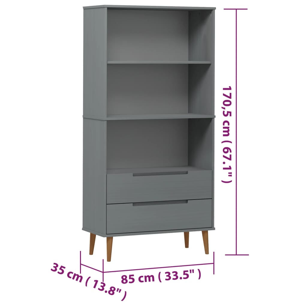 vidaXL Bookcase MOLDE Grey 85x35x170,5 cm Solid Wood Pine