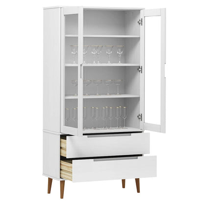 vidaXL Vitrine Cabinet MOLDE White 90x35x175 cm Solid Wood Pine