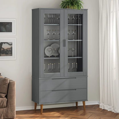 vidaXL Vitrine Cabinet MOLDE Grey 90x35x175 cm Solid Wood Pine
