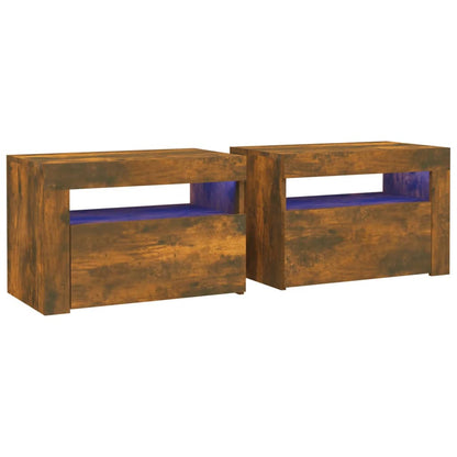 vidaXL Bedside Cabinets 2 pcs with LEDs Smoked Oak 60x35x40 cm - Brown