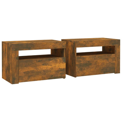vidaXL Bedside Cabinets 2 pcs with LEDs Smoked Oak 60x35x40 cm - Brown