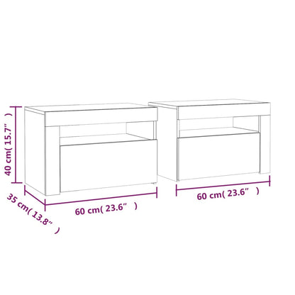 vidaXL Bedside Cabinets 2 pcs with LEDs Smoked Oak 60x35x40 cm - Brown
