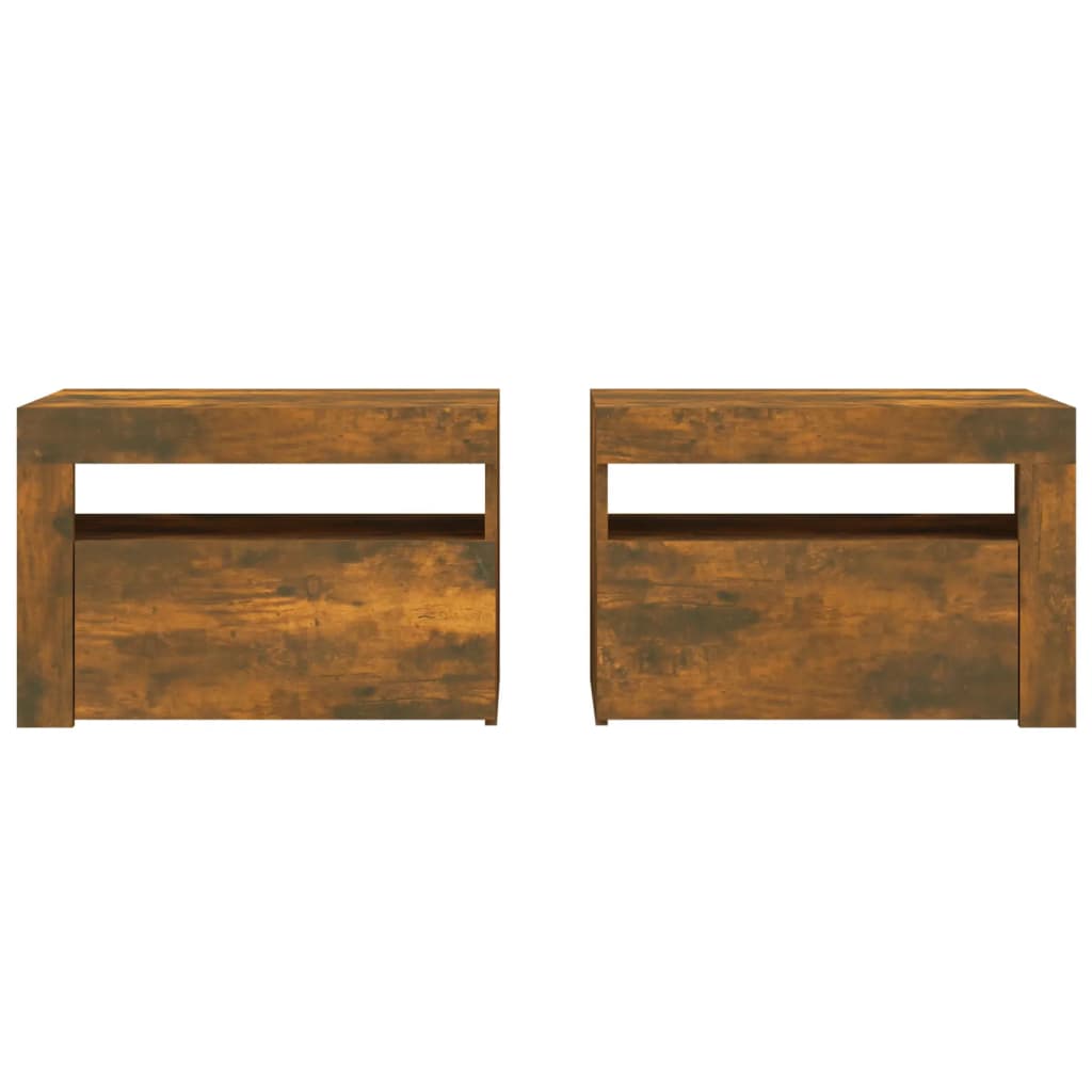 vidaXL Bedside Cabinets 2 pcs with LEDs Smoked Oak 60x35x40 cm - Brown