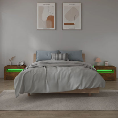 vidaXL Bedside Cabinets 2 pcs with LEDs Smoked Oak 60x35x40 cm - Brown