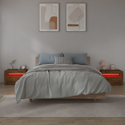 vidaXL Bedside Cabinets 2 pcs with LEDs Smoked Oak 60x35x40 cm - Brown