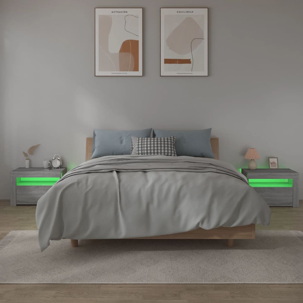vidaXL Bedside Cabinets 2 pcs with LEDs Grey Sonoma 60x35x40 cm